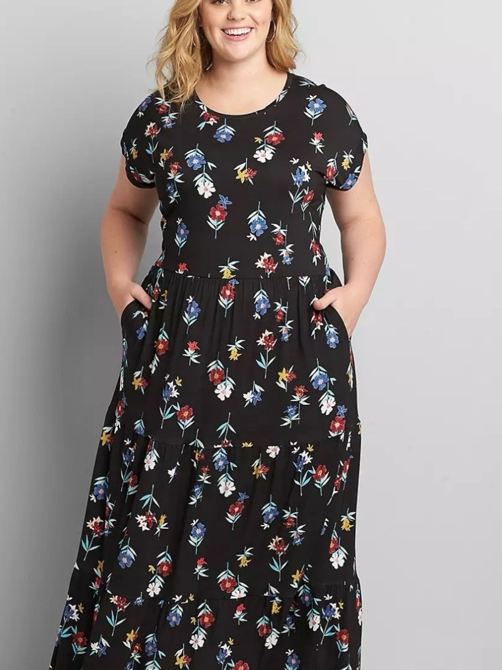 Black Floral Maxi Dress with  pockets by Lane Bryant